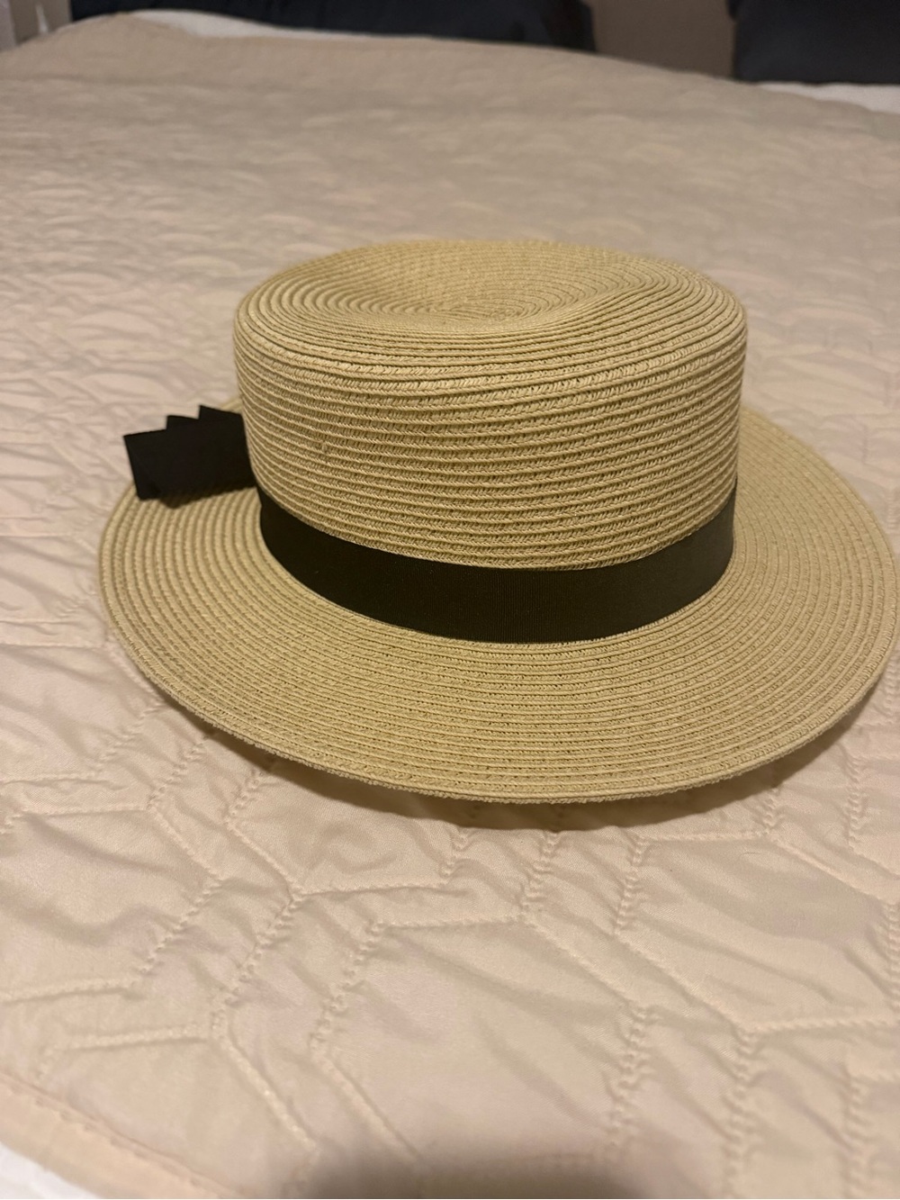 Lauren Conrad Straw Boater Hat with Black Grosgrain Band adjustable